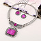 Alloy Rectangle Pendant Necklace & Flat Round Dangle Earring Sets, Magenta, 400mm