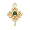 Brass Green Cubic Zirconia Clover Connector Charms, Cadmium Free & Nickel Free & Lead Free, Real 14K Gold Plated, 15.5x10x3.5mm, Hole: 1.2mm