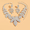 Leaf Brass Crystal Rhinestone Pendant Necklaces & Stud Dangle Earrings Sets, Silver, 300mm