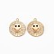 Brass Micro Pave Black Cubic Zirconia Pendants, Nickel Free, Flat Round with Face, Real 18K Gold Plated, 17x14x1.5mm, Hole: 1.2mm
