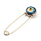 Alloy & Glass Safety Pins, Evil Eye, Marine Blue, 37.5x10x5.5mm