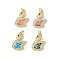 Brass Micro Pave Cubic Zirconia Pendants, Cadmium Free & Lead Free, with Synthetic Opal and Jump Ring, Real 18K Gold Plated, Swan, Real 18K Gold Plated, 20.5x15x3mm, Hole: 3.5mm