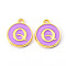 Golden Plated Alloy Enamel Charms, Enamelled Sequins, Flat Round with Letter, Medium Purple, Letter.Q, 14x12x2mm, Hole: 1.5mm