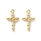 Rack Plating Alloy Pendants, with Rhinestoneand ABS Imitation Pearl, Cross Charms, Golden, 18x10.5x4mm, Hole: 1.4mm