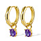 S925 Sterling Silver Flat Round Hoop Earrings, with Cubic Zirconia, Golden, Purple, 22x4x10mm