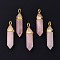 Natural Rose Quartz Pointed Pendants, with Random Brass Pendant Hexagon Bead Cap Bails, Golden, Bullet, 38.5~40x12~12.5x10~11mm, Hole: 3x4.5mm