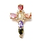 Rack Plating Brass Micro Pave Cubic Zirconia Links, Long-Lasting Plated, Cadmium Free & Lead Free, Cross with Virgin Mary Connector Charms, Colorful, 40x24.5x7mm, Hole: 1.8mm