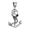 304 Stainless Steel Pendants, Anchor with Skull, Antique Silver, 40.5x28x10mm, Hole: 9.5x7mm