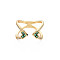 Criss Cross Clear Cubic Zirconia Cuff Ring, Real 18K Gold Plated Brass Open Ring for Women, Nickel Free, Green, US Size 6 1/4(16.7mm)