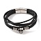 Braided Microfiber Leather Multi-strand Bracelets, Viking 304 Stainless Steel Skull Bracelets for Men, Antique Silver & Stainless Steel Color, 8-5/8x1-1/4 inch(22x3.3cm)