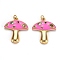Autumn Theme Real 18K Gold Plated Brass Micro Pave Cubic Zirconia Pendants, with Enamel and Jump Rings, Long-Lasting Plated, Mushroom, Deep Pink, 28x25x3.5mm, Jump Ring: 5x1mm, 3mm Inner Diameter