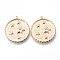 Brass Micro Pave Clear Cubic Zirconia Pendants, Nickel Free, Flat Round with Star, Real 18K Gold Plated, 25x22.5x2mm, Hole: 1mm