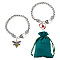 2Pcs 2 Styles Bee & Heart Rose Rhinestone Charm Bracelets Set with Enamel, Antique Silver Alloy Wheat Chains Stackable Bracelets for Women, Mixed Color, 7-7/8 inch(20cm), 1Pc/style