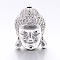 CZ Brass Micro Pave Grade AAA Cubic Zirconia 3D Buddha Head Beads, Lead Free & Nickel Free & Cadmium Free, Real Platinum Plated, 15x11x8mm, Hole: 1.5mm