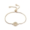 Adjustable Brass Micro Pave Cubic Zirconia Slider Bracelets, Bolo Bracelets, with Cardboard Box, Flat Round and Cross, Golden, 9-1/2 inch(240mm)