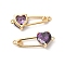 Heart Shaped Glass Connector Charms, Cadmium Free & Nickel Free & Lead Free, Real 18K Gold Plated Brass Safety Pin Links, Dark Orchid, 11x28.5x5.8mm, Hole: 1.4mm