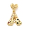 Brass Micro Pave Colorful Cubic Zirconia Pendants, Heart Letter Charms, Real 18K Gold Plated, Letter A, 30.5mm, Hole: 6x3mm, pendant: 21.5x20x4mm