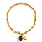 304 Stainless Steel Stretch Bracelets for Women, with 18K Gold Plated Oval Charm & Natural Larvikite Bead, 7-1/8 inch(18cm)