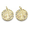 Brass Micro Pave Cubic Zirconia Pendants, Nickel Free, with Jump Rings, Flat Round with Tree of Life, Colorful, Real 18K Gold Plated, 23x20x1.5mm, Jump Ring: 5x0.6mm, inner diameter: 3mm