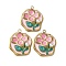 304 Stainless Steel Enamel Pendants, with ABS Plastic Imitation Pearl Beads, Ion Plating(IP), Flower, Golden, Oval, 24.5x20.5x4.5mm, Hole: 1.8mm