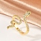 Snake Brass Micro Pave Clear Cubic Zirconia Open Cuff Rings for Women, Cadmium Free & Lead Free, Real 18K Gold Plated, US Size 7 1/4(17.5mm)