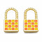 Rack Plating Alloy Checkerboard Pendants, with Enamel, Cadmium Free & Lead Free, Lock with Grid Pattern, Coral, 20.5x11.5x2mm, Hole: 8x6.5mm