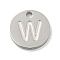 Non-Tarnish 304 Stainless Steel Pendants, Laser Cut, Flat Round with Letter Charm, Stainless Steel Color, Letter W, 10x1mm, Hole: 1.4mm