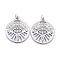 Brass Micro Pave Clear Cubic Zirconia Pendants, Long-Lasting Plated, with Jump Rings, Flat Round with Horse Eye, Real Platinum Plated, 22x20x2mm