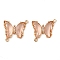 Brass Pave Faceted Glass Connector Charms, Cadmium Free & Nickel Free & Lead Free, Golden Tone Butterfly Links, Light Salmon, 20x22x5mm, Hole: 1.2mm