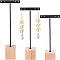 FINGERINSPIRE 3 Pcs Black Metal T Bar Earring Display Stand with Wooden Square Base 4 Holes Earrings T Stand Hanging Earring Organizer for Store Retail Photography Props（12 & 14 & 16 cm Height）