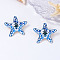 Alloy Stud Earrings, Starfish, with Ceramic, Light Gold, Blue, 42x46.5mm