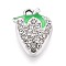 Alloy Rhinestone and Enamel Pendants, Strawberry, Platinum, Crystal, 17x13x4mm, Hole: 1.8mm