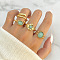 4Pcs Oval/Teardrop Alloy Resin Finger Rings, Golden, Inner Diameter: 15~19mm