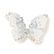 Natural Quartz Crystal Connector Charms, Butterfly Brass Micro Pave Clear Cubic Zirconia Links with Enamel, Silver, 17x23x6mm, Hole: 1mm