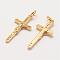 Brass Micro Pave Grade AAA Cubic Zirconia Pendants, Long-Lasting Plated, Cross, Cadmium Free & Nickel Free & Lead Free, Real 18K Gold Plated, 23x11x3mm, Hole: 3mm