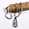 Bohemian Style Teardrop Glass Pendant Natural Picture Jasper & Flower Amazonite Round Beaded Long Necklaces for Women, 33.86~34.65 inch(86~88cm)