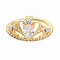 Adjustable Brass Micro Pave Clear Cubic Zirconia Cuff Rings, Heart, Real 18K Gold Plated, Size 7, Inner Diameter: 17mm