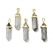 Natural Labradorite Pointed Pendants, with Random Brass Pendant Hexagon Bead Cap Bails, Golden, Bullet, 38.5~40x12~12.5x10~11mm, Hole: 3x4.5mm
