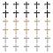 30Pcs 3 Colors Alloy Rhinestone Multi-strand Links, Religion Cross, with Round & Heart Hole, Mixed Color, 34x24~25x4.5~5.5mm, Hole: 2~2.5mm & 2.1~2.2x1.7~1.8mm, 10pcs/color