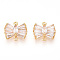 Brass Pave Clear Cubic Zirconia Connector Charms, Bowknot Links, Real 18K Gold Plated, 11x10x4mm, Hole: 1mm