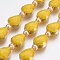 Opaque Glass Beads Strands, Faceted, with Golden Tone Brass Edge, Teardrop & Round, Yellow, 18x12.5~13x7~7.5mm, Hole: 1mm, about 10pcs/strand, 9 inch(23cm)