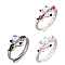 3pcs 3 color Acrylic Beaded Bat Adjustable Rings, Silver Alloy Stackable Rings, Mixed Color, Inner Diameter: 17.9~22mm, 1Pc/color