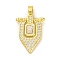 Brass Pendants with Cubic Zirconia, Electrophoretic Color Preservation, Shield Charms, Golden, 30.5x20.5x3.5mm, Hole: 3x4.5mm