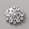 Brass Micro Pave Cubic Zirconia Buttons, Flower, Platinum, Clear, 21x22x8mm, Hole: 1.5mm