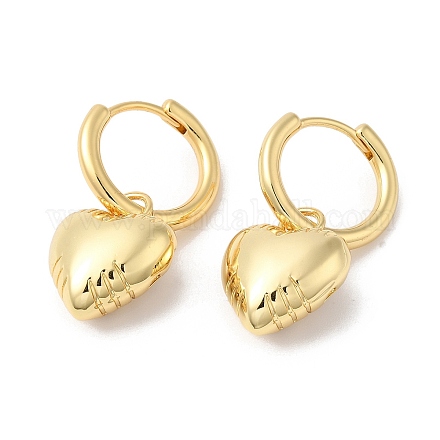 Серьги-кольца с подвесками в форме сердца из латуни EJEW-R150-06G-1