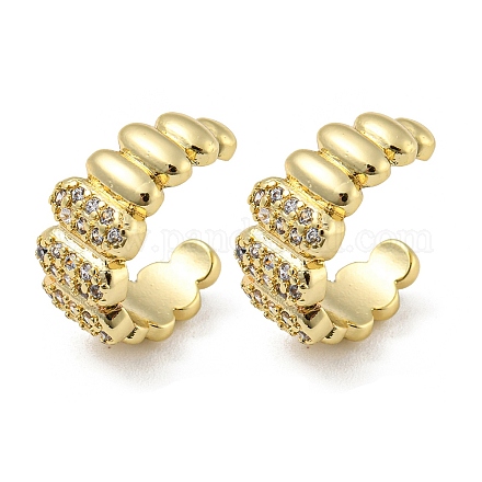 Овальные серьги-каффы из латуни с микропаве и цирконием EJEW-E299-02G-1