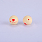 Printed Round with Heart Pattern Silicone Focal Beads, Wheat, 15x15mm, Hole: 2mm