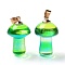 Lampwork Pendants, Mushroom Charms, Golden, Yellow Green, 25x15mm