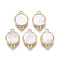 Brass Links, with Freshwater Shell, Nickel Free, Flat Round, Real 18k Gold Plated, Seashell Color, 14x10x3mm, Hole: 1.2mm
