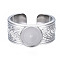 Non-Tarnish 304 Stainless Steel Open Cuff Finger Ring Cabochon Settings, Flat Round, Stainless Steel Color, US Size 7 1/4(17.5mm), Tray: 8mm